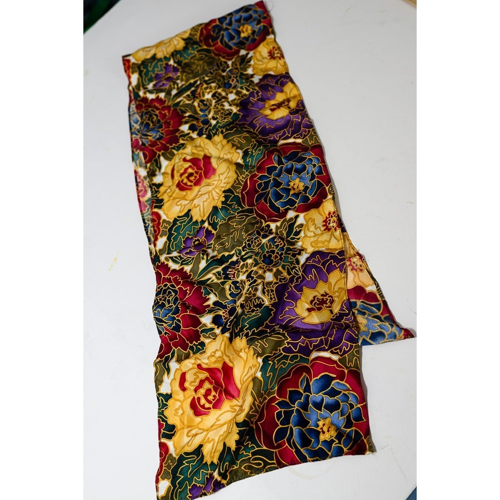 Silk Floral hand rolled rectangle scarf 9.5"X50"